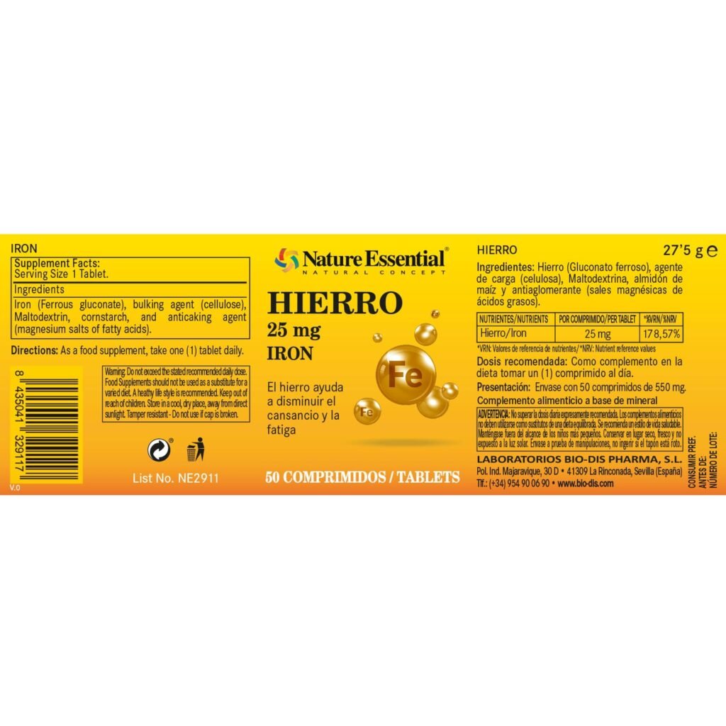 Hierro 25 mg 50 comprimidos Nature Essential - Imagen 2