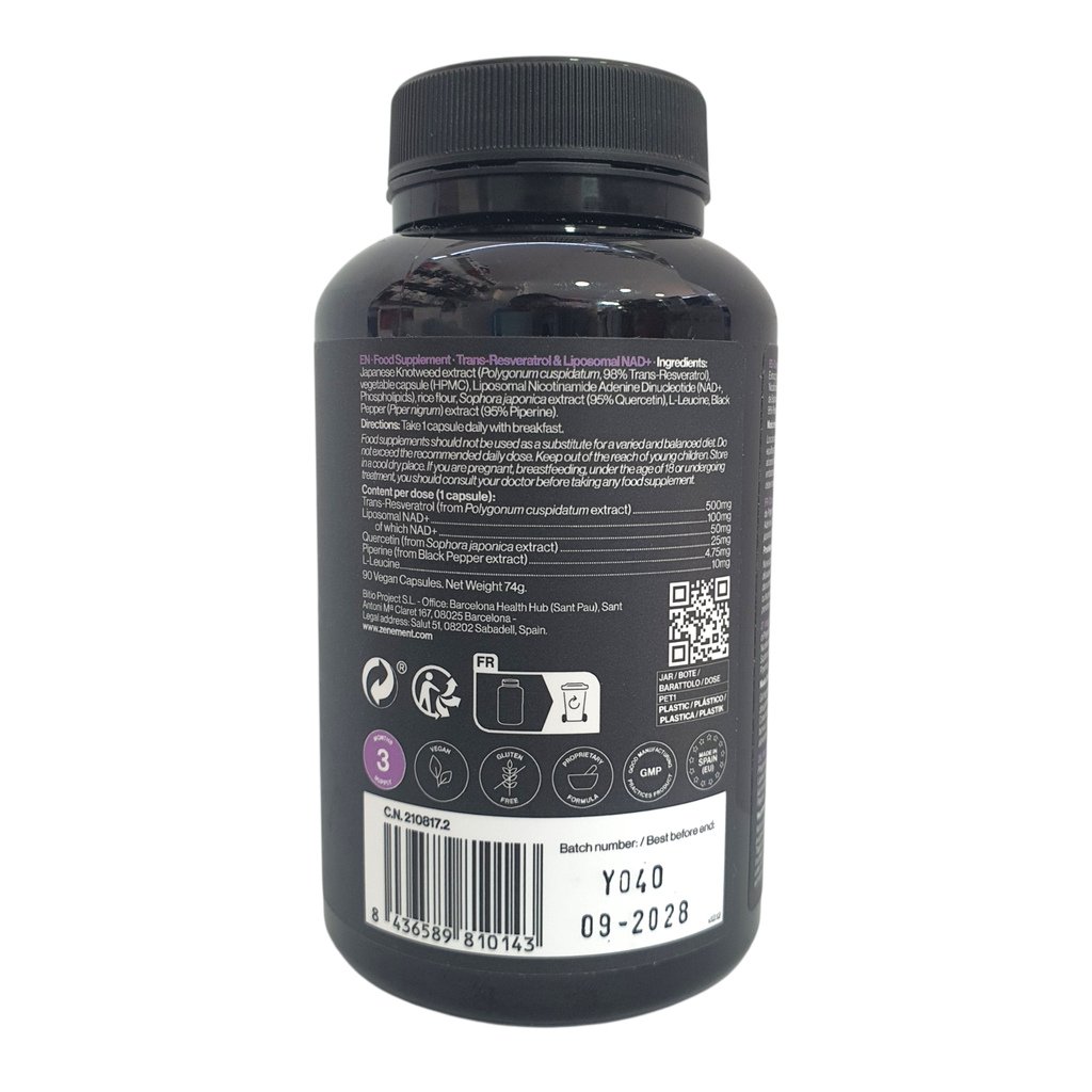 Trans-Resveratrol 500mg y NAD+ Liposomal ZEnement 90 Cáps - Imagen 2