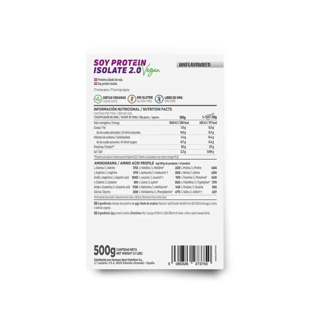Proteína aislada de soja 2.0 sin sabor Beni Herbal